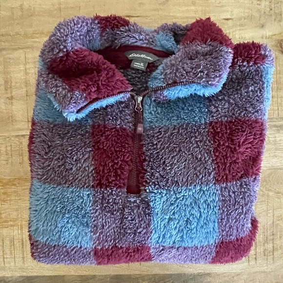 EDDIE Bauer 3/4 Zip Pullover Sweater Top Plaid Size XL Fall Winter Cool Weather - Picture 8 of 8